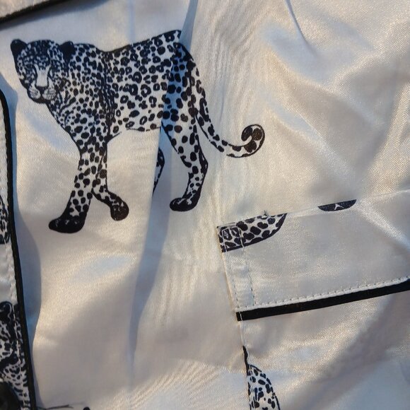 Night Women,s White  Black Leopard Print Pajama Set  UK SZ 12 / US SZ 8 - Picture 2 of 11